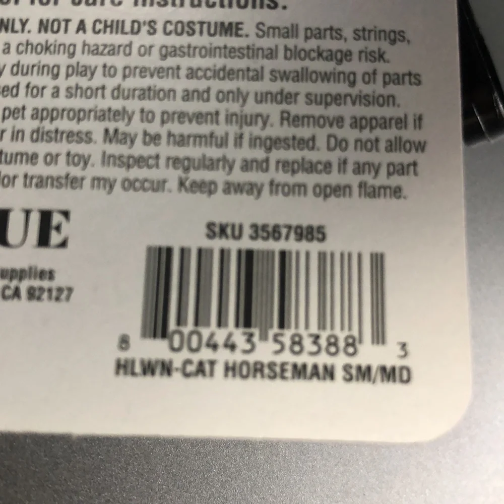 NWT Headless Horseman Cat Halloween Costume S/M